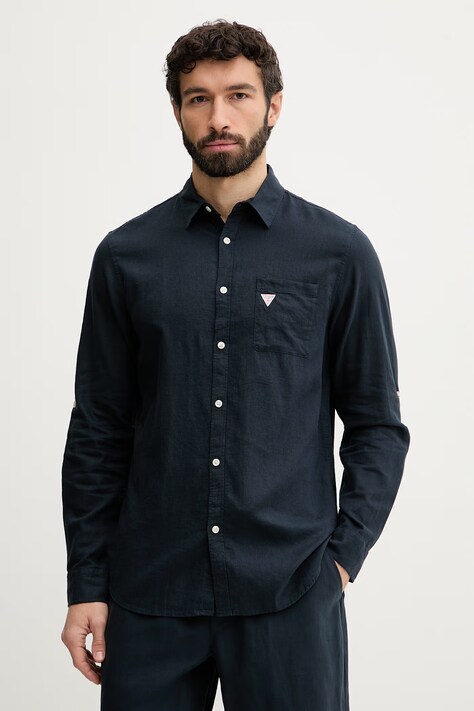 Guess koszula męska lniana granatowa F6GH06 WG3L0