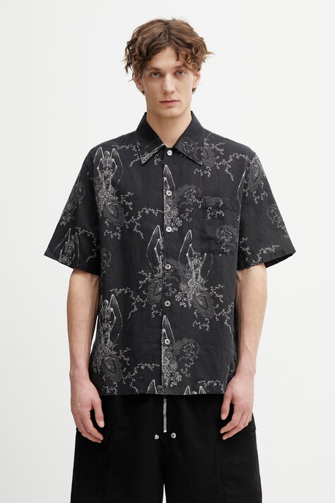 Our Legacy Every cămașă de in de bărbați neagră înflorată M2262EDP