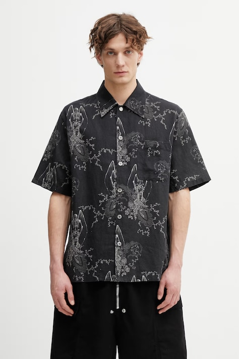 Our Legacy Every cămașă de in de bărbați neagră înflorată M2262EDP