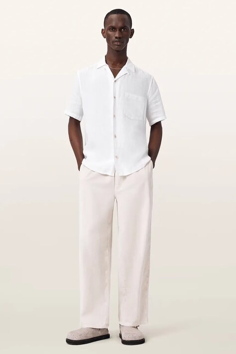 AllSaints сорочка чоловіча лляна TRI — SS26-KDM0P3, бежевий — фото 3