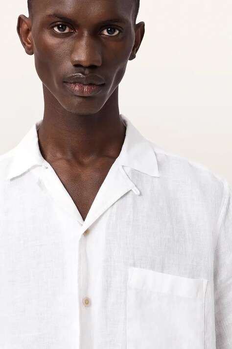AllSaints сорочка чоловіча лляна TRI — SS26-KDM0P3, бежевий — фото 4