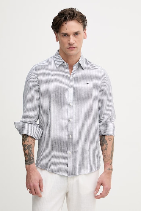 Michael Kors koszula męska lniana granatowa w paski CS64005GXE