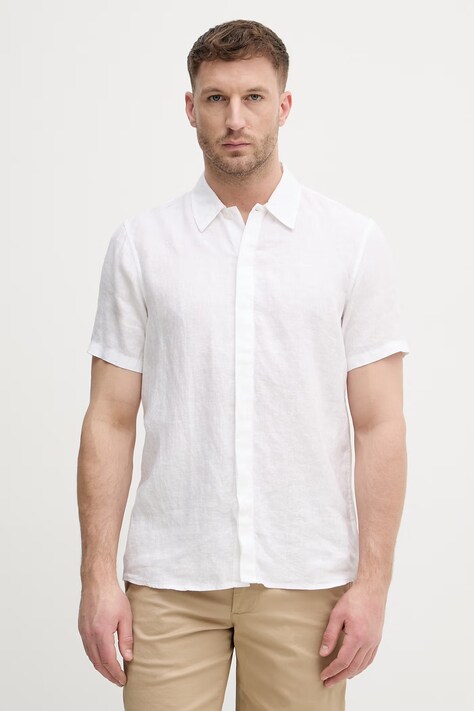 Michael Kors koszula męska lniana biała gładka CF5407U4YT