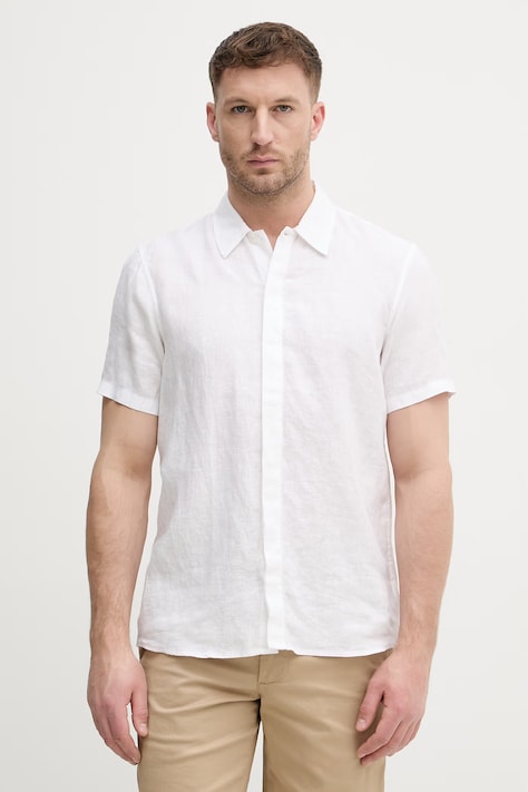 Michael Kors koszula męska lniana biała gładka CF5407U4YT