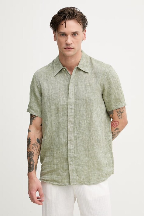 Michael Kors koszula męska lniana zielona gładka CF5407U4YT