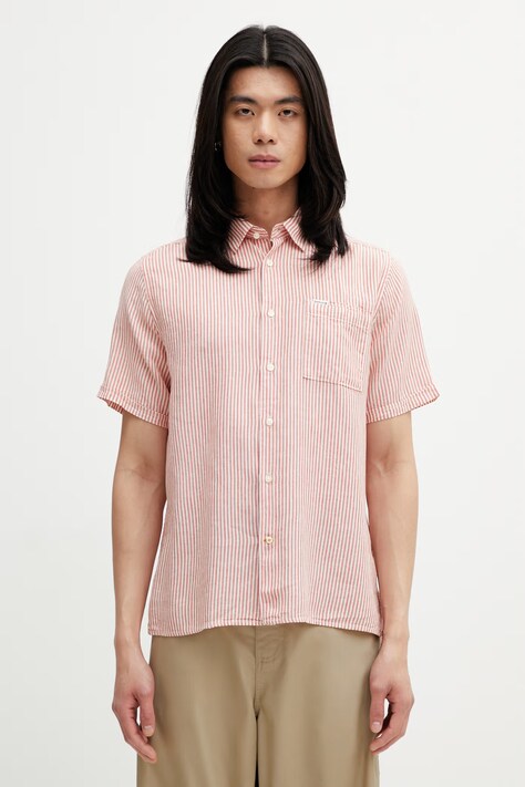 Barbour MSH5282RE51 koszula męska z dodatkiem lnu czerwona w prążki