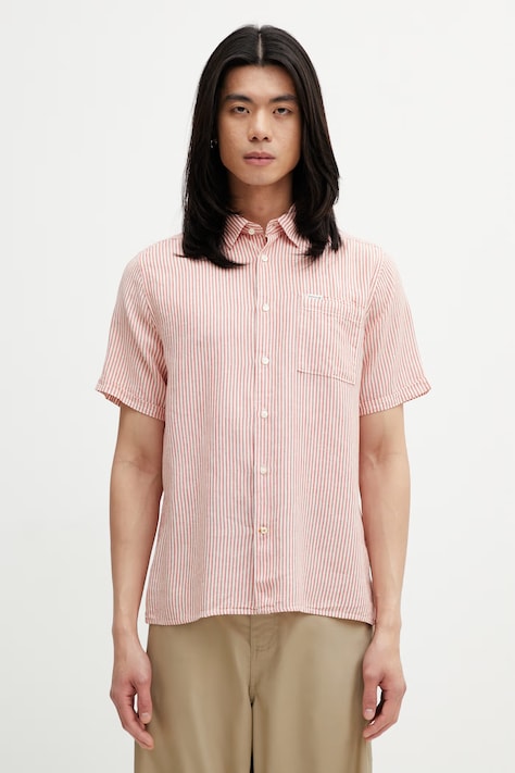 Barbour MSH5282RE51 koszula męska z dodatkiem lnu czerwona w prążki