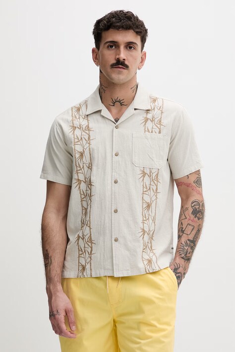 Hurley pánska bavlnená košeľa béžová farba HSP26MMVS08456
