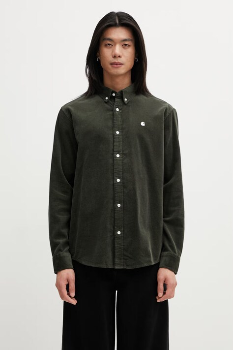 Carhartt WIP L/S Madison Fine Cord Shirt koszula bawełniana męska zielona gładka I030580.3DEXX