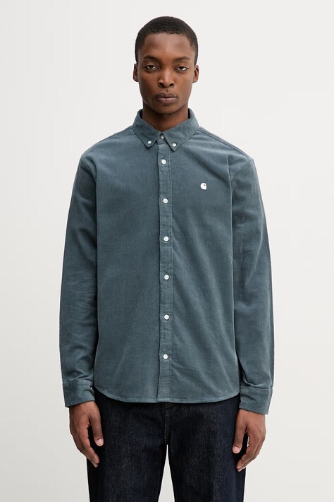 Carhartt WIP L/S Madison Fine Cord Shirt koszula sztruksowa męska niebieska gładka I030580.3MGXX