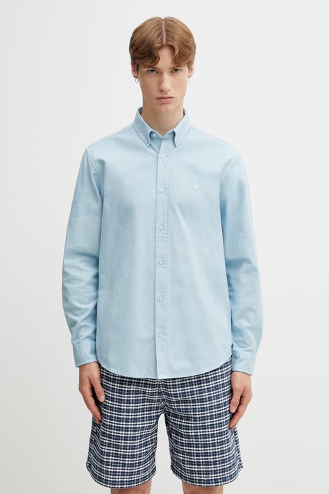 Carhartt WIP L/S Bolton Shirt koszula bawełniana męska niebieska gładka I030238.3IGGD