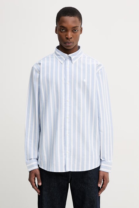 Carhartt WIP L/S Deven Shirt koszula bawełniana męska niebieska w paski I036198.3JBXX