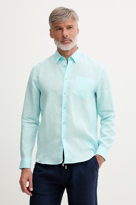 Vilebrequin koszula męska lniana turkusowa gładka