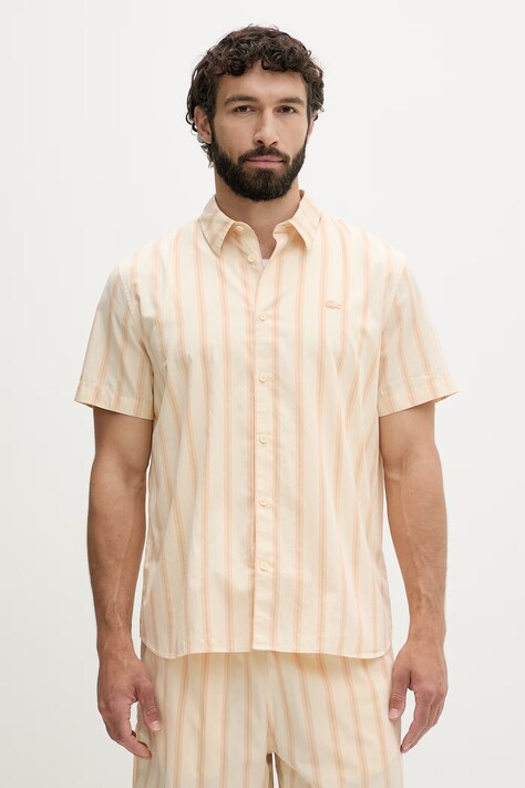 Lacoste koszula męska bawełniana żółta w paski CH2344