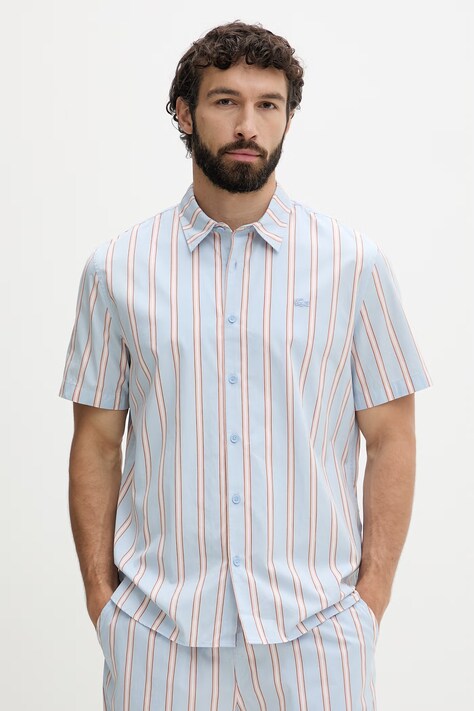 Lacoste koszula męska bawełniana niebieska w paski CH2344