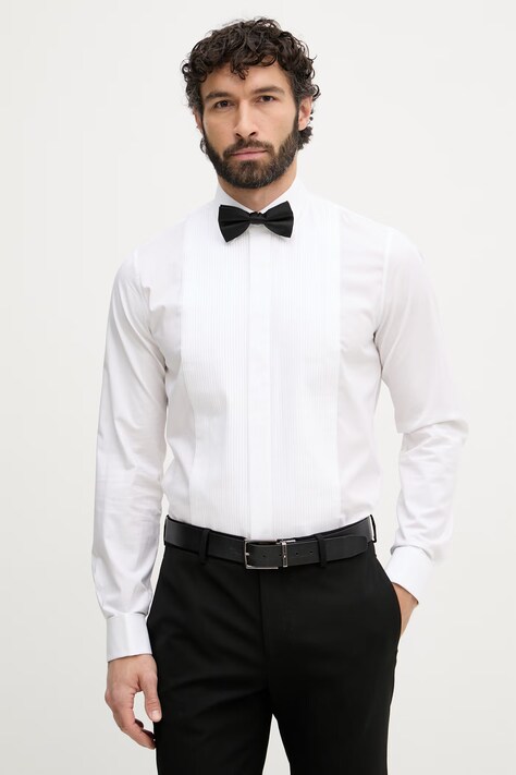 Michael Kors koszula smokingowa męska bawełniana z elastanem biała gładka MK0DS01681