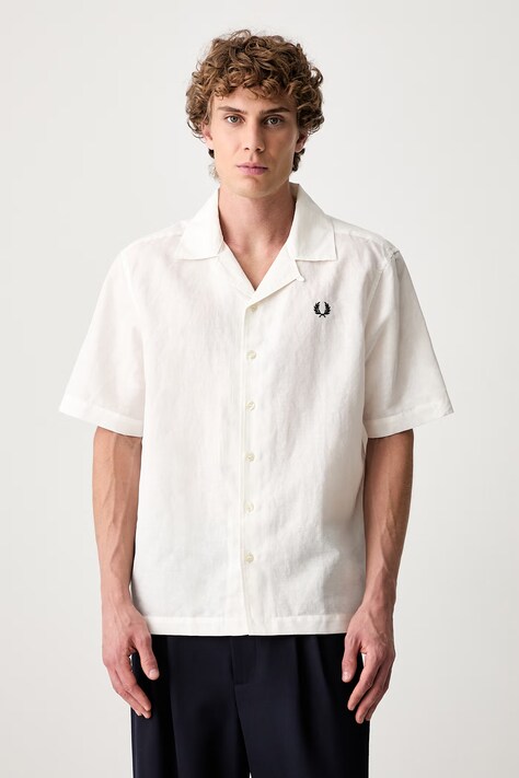 Fred Perry koszula męska z lnem beżowa gładka M9894