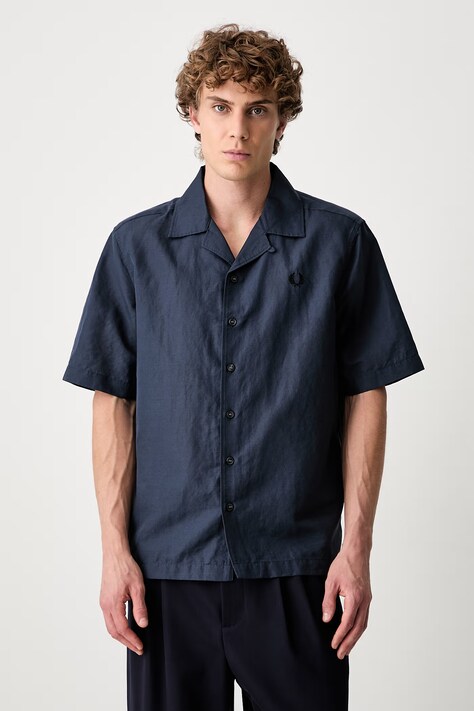 Fred Perry koszula męska z lnem granatowa gładka M9894
