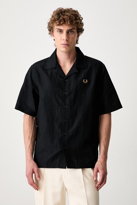 Fred Perry koszula męska z lnem czarna gładka M9894