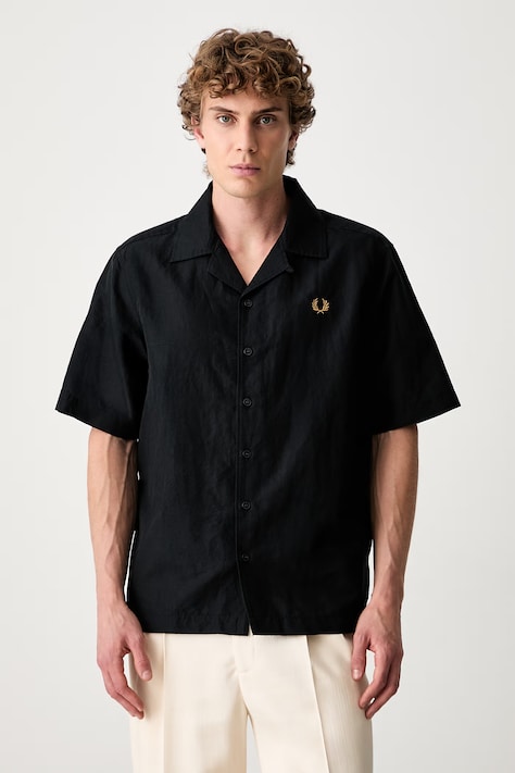 Fred Perry koszula męska z lnem czarna gładka M9894
