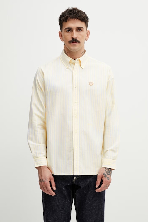 Human Made shirt cotton Men's yellow striped HM31SH030