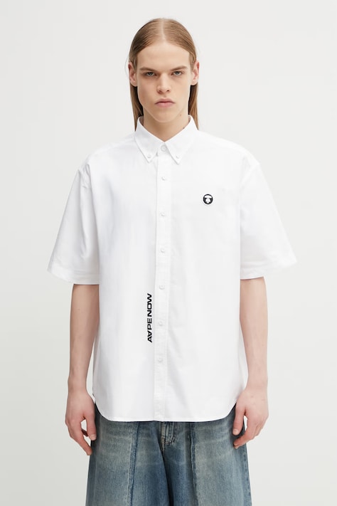 AAPE koszula bawełniana męska biała AAPSRM8559XXQ