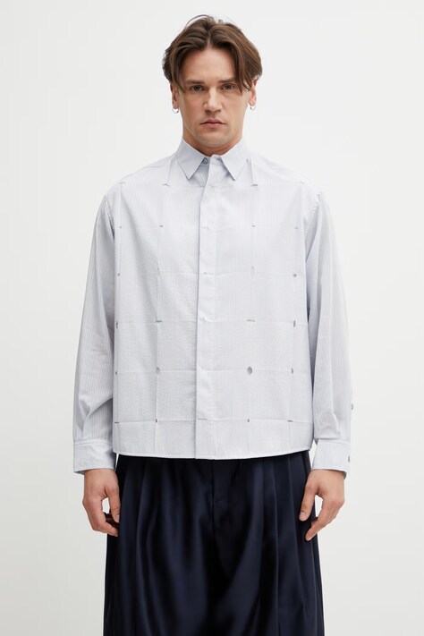 Ader Error koszula męska z cupro niebieska w paski BP01SSSH0103SB