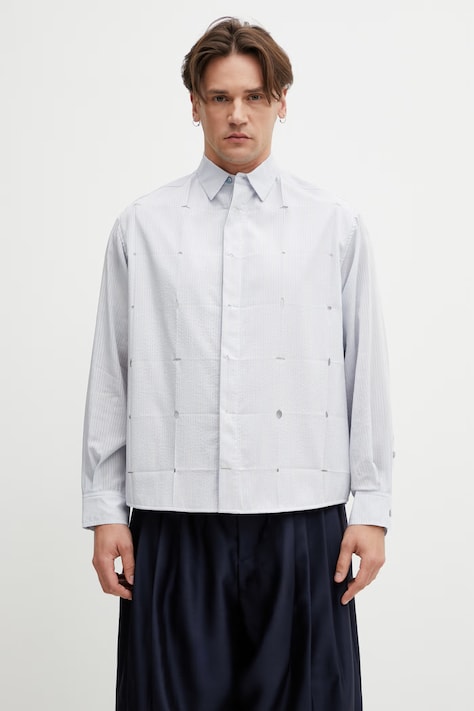 Ader Error koszula męska z cupro niebieska w paski BP01SSSH0103SB