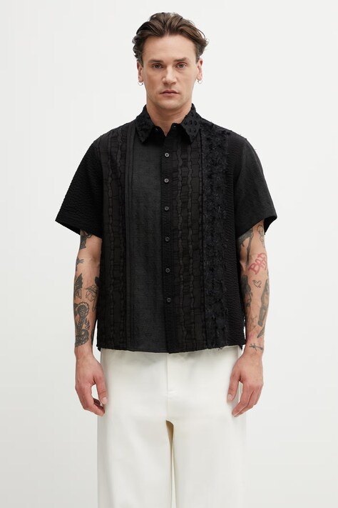 Ader Error koszula z bawełną męska czarna gładka BP01SSSH0202BK