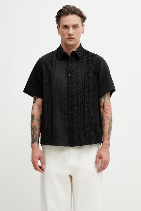 Ader Error koszula z bawełną męska czarna gładka BP01SSSH0202BK