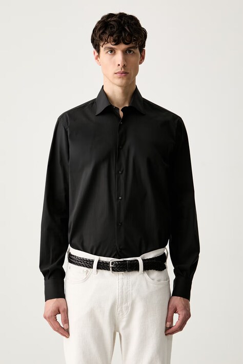 Karl Lagerfeld koszula damska z bawełną czarna gładka 561618.605000