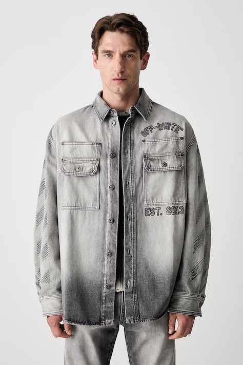 Off-White shirt denim Men's gray washed-out 44MYD05VS26D003020