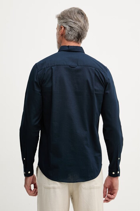 U.S. Polo Assn. koszula męska z bawełną LINEN BLEND LS granatowa gładka MUP3248