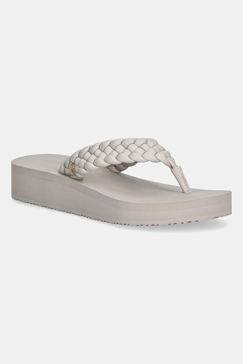 Tommy Hilfiger japonki TH WEDGE CORNROW BEACH SANDAL damskie kolor beżowy na koturnie FW0FW09037