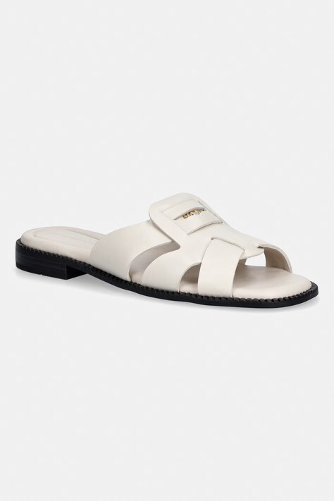Tommy Hilfiger klapki damskie skórzane COIN LEATHER SANDAL beżowe FW0FW09126