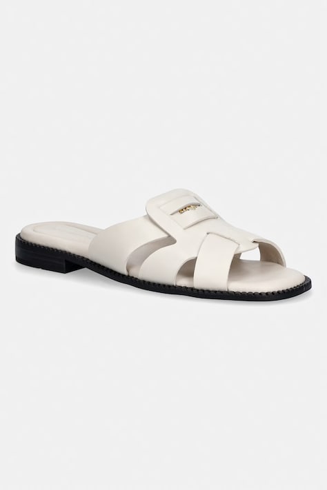 Tommy Hilfiger klapki damskie skórzane COIN LEATHER SANDAL beżowe FW0FW09126
