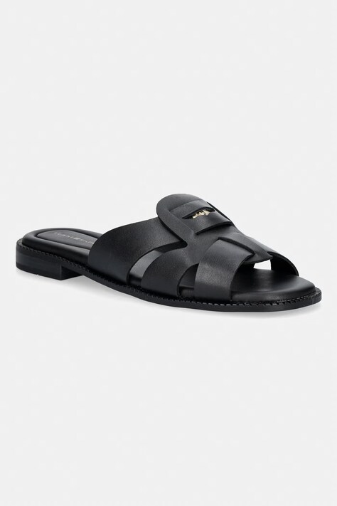 Tommy Hilfiger klapki damskie skórzane COIN LEATHER SANDAL czarne FW0FW09126