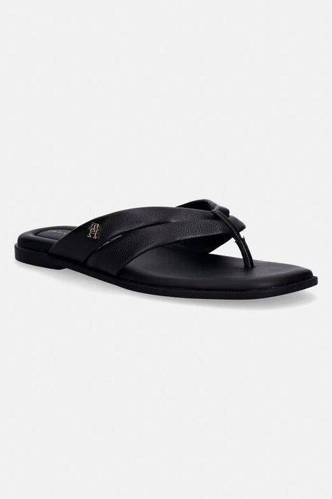 Tommy Hilfiger japonki damskie skórzane ELEVATED TOE POST LTH SANDAL czarne FW0FW09216
