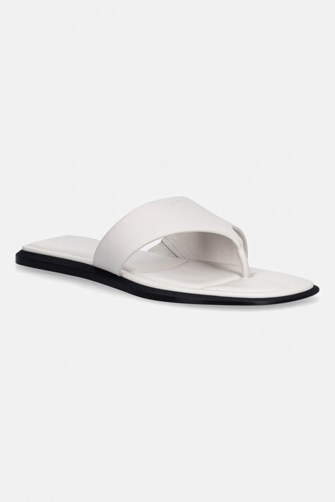 Calvin Klein japonki damskie skórzane FLAT SANDAL THONG LTH beżowe HW0HW02866