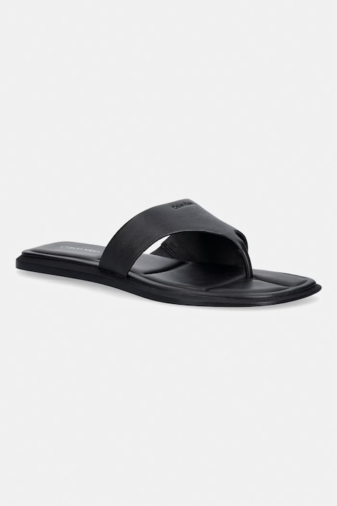 Calvin Klein șlapi pentru femei, din piele FLAT SANDAL THONG LTH negri HW0HW02866