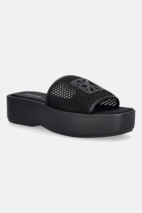 Calvin Klein klapki damskie FLATFORM SNDL MESH czarne HW0HW02877