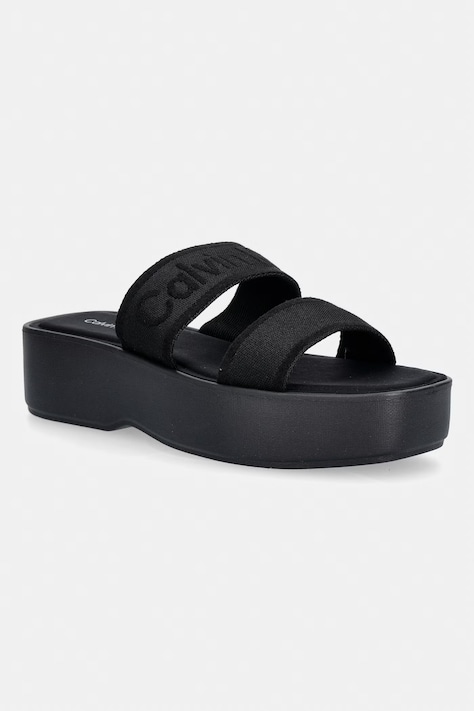 Calvin Klein pantofle dámské FLATFORM SNDL WEBBING černé HW0HW02878