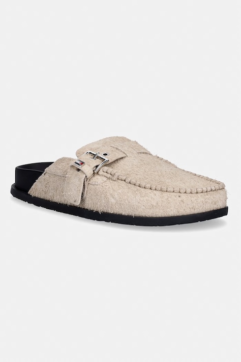Tommy Jeans klapki mules damskie zamszowe TJW COMFORT SUEDE MULE beżowe EN0EN03038