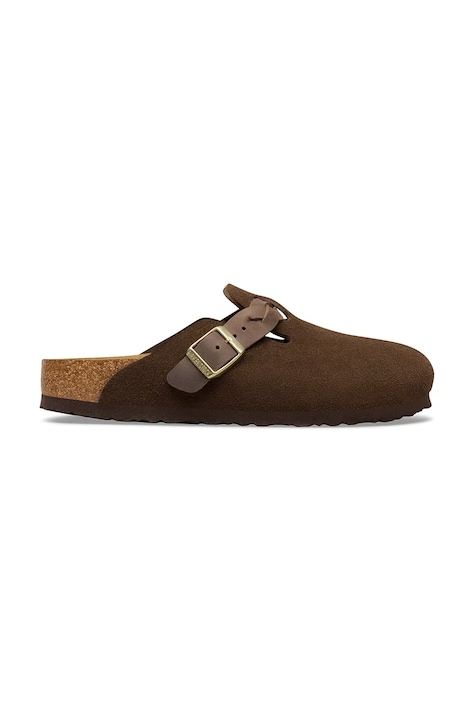 Birkenstock klapki zamszowe Boston damskie kolor brązowy 1031716