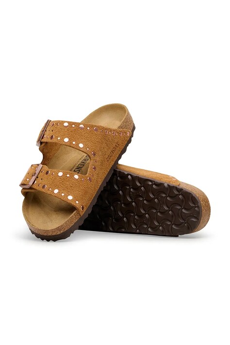 Birkenstock klapki zamszowe Arizona damskie kolor brązowy 1031731
