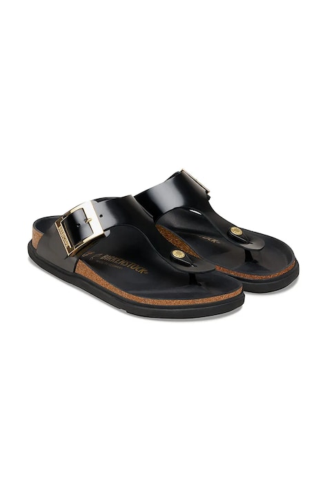 Birkenstock bőr flip-flop Gizeh fekete, lapos talpú, 1031869