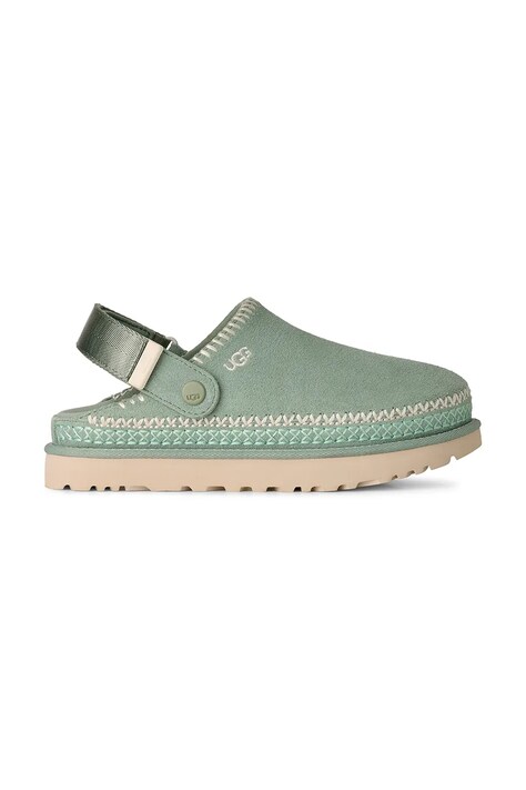 UGG klapki zamszowe W Goldenstar Meadow Accent Clog damskie kolor turkusowy 1177270.ART