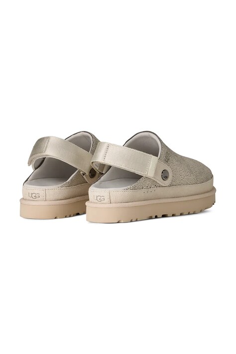 UGG klapki skórzane W Goldenstar Crackle Clog damskie kolor beżowy na platformie 1177853.CRCK