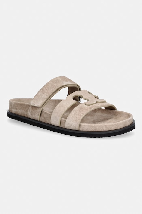 Tory Burch natikače s niskim potplatom za žene od brušene kože Ines Sport Slide bež 163481-256