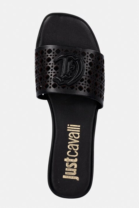 Шкіряні шльопанці Just Cavalli — SS26-KLD0IU, чорний — фото 4